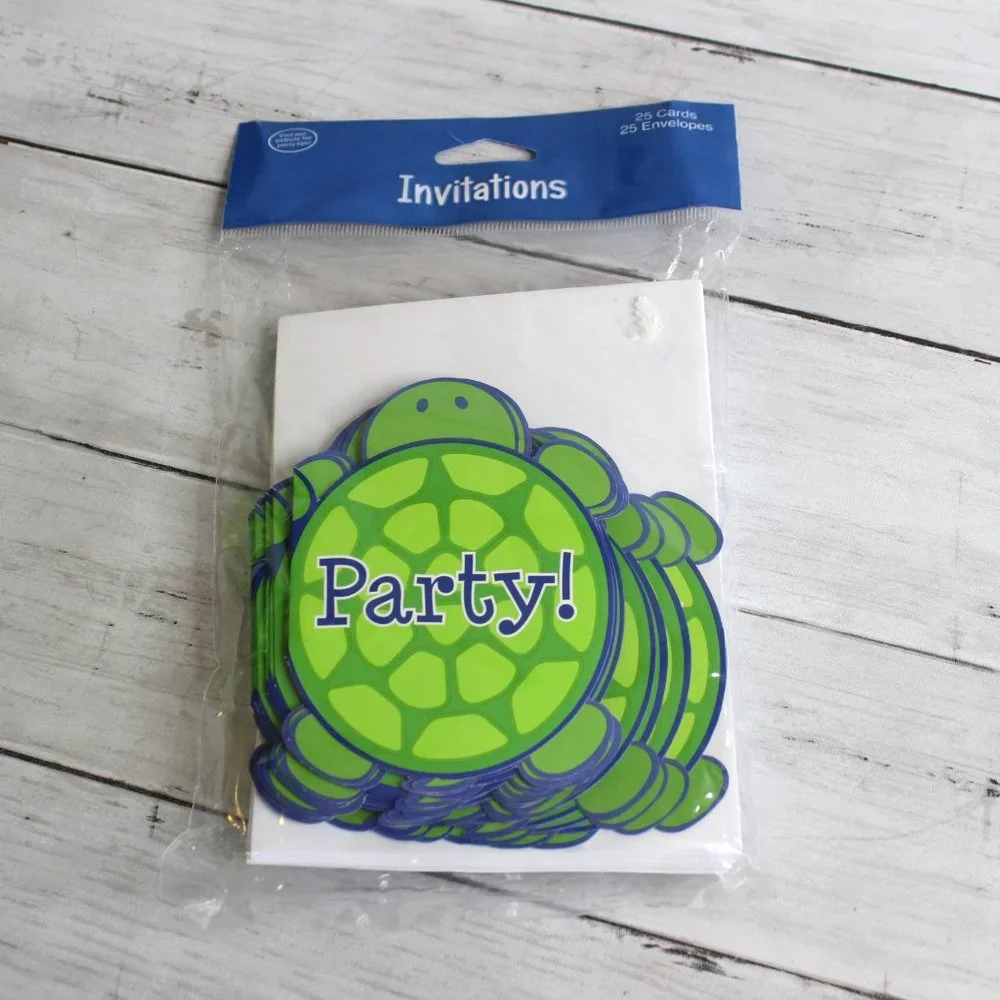 Kid Birthday Party LOT Turtle Plates Invitations Disposable Paper